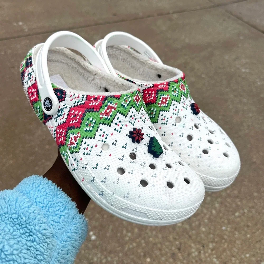 Crocs Unisex Adult Classic Lined Holiday Charm Christmas‎ Clogs Size M11 Sandals